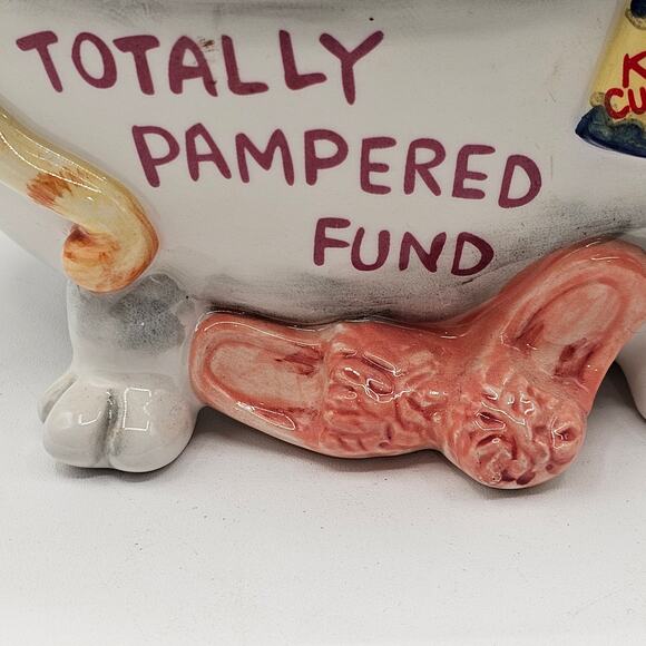 Fitz & Floyd Ceramic Cat & Mouse Bank-Totally Pampered Fund Bubble Bath-No Plug - Picture 5 of 10